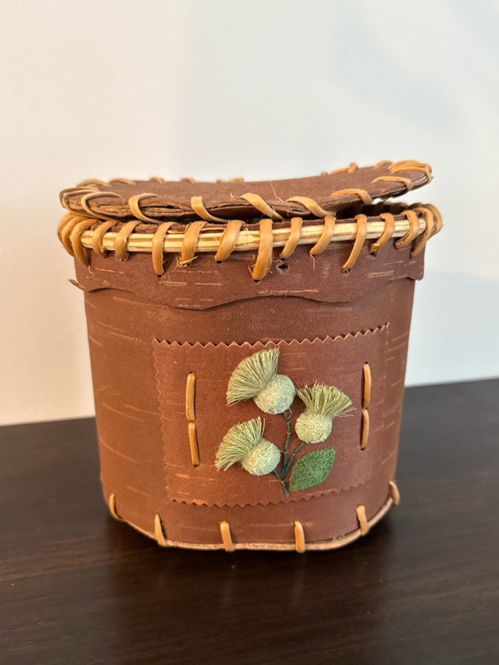 Indigenous Birchbark Basket with Moose Hair Tufting